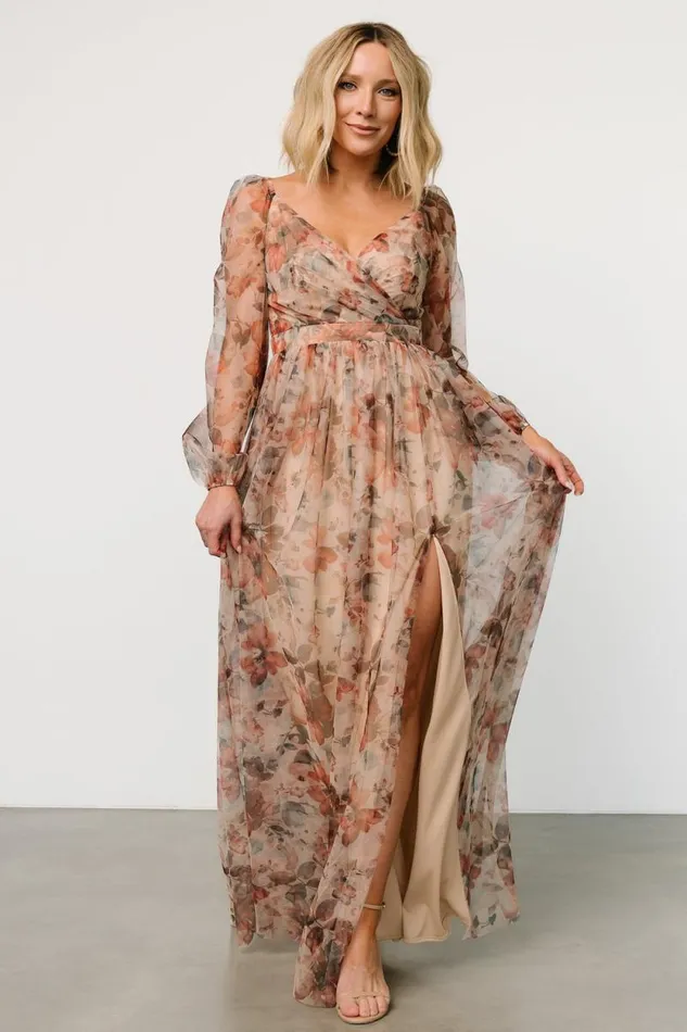 Women Desiree Tulle Maxi Dress Taupe Floral Baltic Born Tulle Styles Women Desiree Tulle Maxi Dress Taupe Floral Baltic Born Tulle Styles