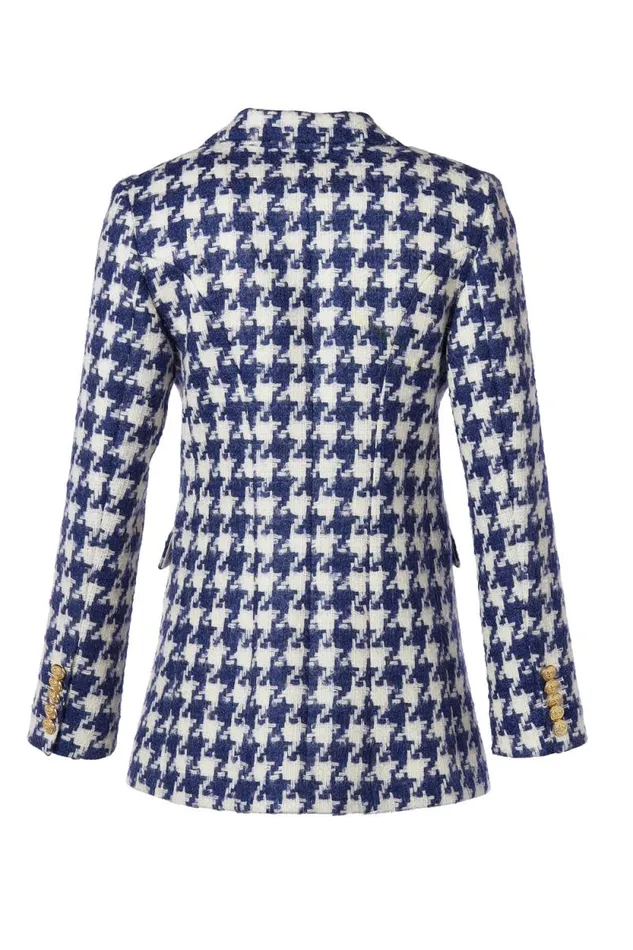 Women Double Breasted Blazer Large Scale Navy Houndstooth Holland Cooper Tailoring