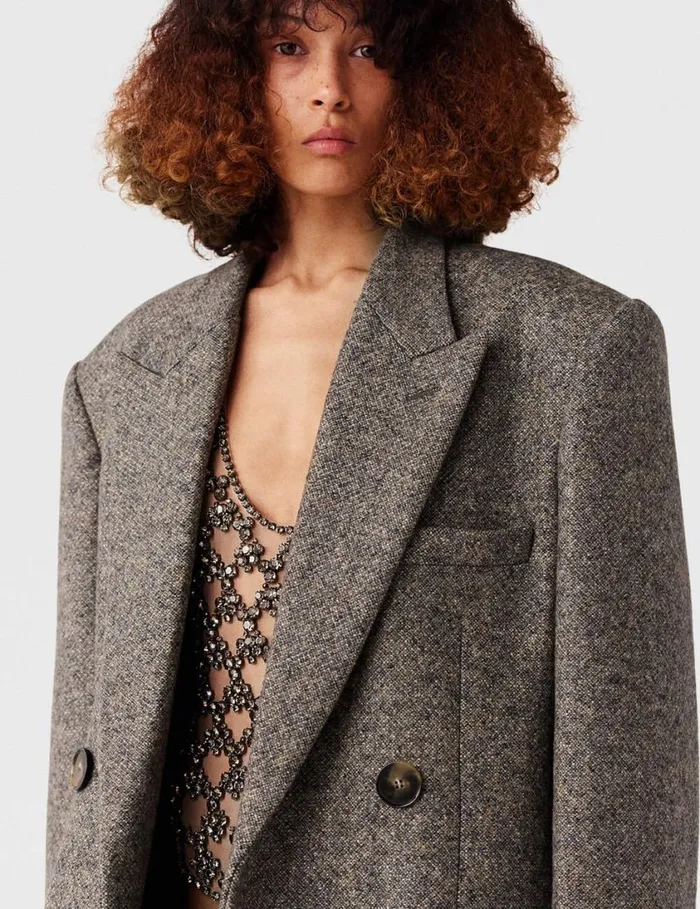 Women DoubleBreasted Tweed Long Coat Beige Tweed Stella McCartney Coats And Jackets Women DoubleBreasted Tweed Long Coat Beige Tweed Stella McCartney Coats And Jackets