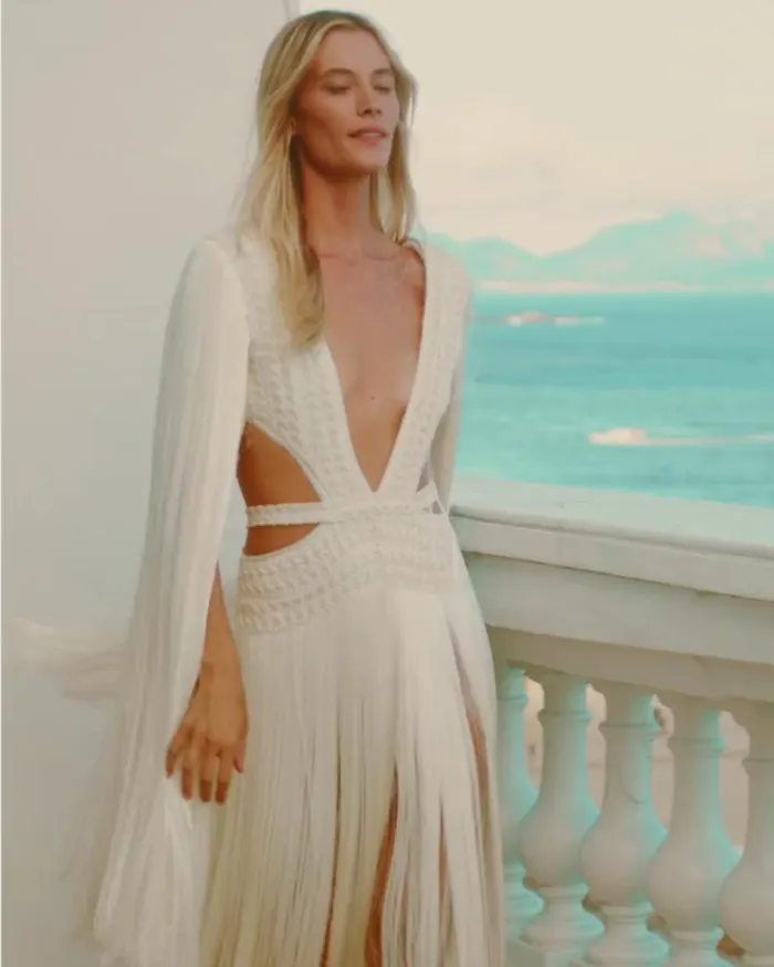 Women Dresses and Jumpsuits PatBO ALLOVER PLUNGING FRINGE DRESS RUNWAY White