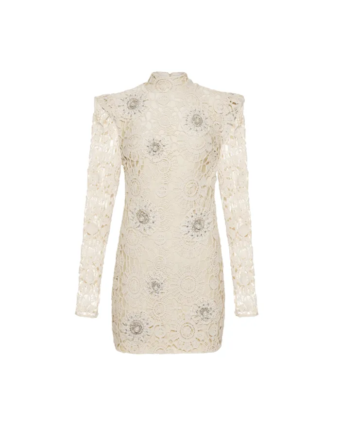 Women Dresses and Jumpsuits PatBO Beaded Crochet Open Back Mini Dress Wheat
