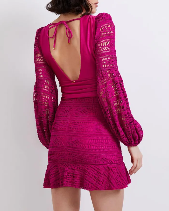 Women Dresses and Jumpsuits PatBO Crochet Plunge Mini Dress FINAL SALE Magenta