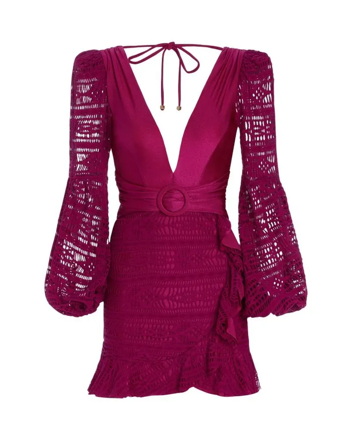 Women Dresses and Jumpsuits PatBO Crochet Plunge Mini Dress FINAL SALE Magenta