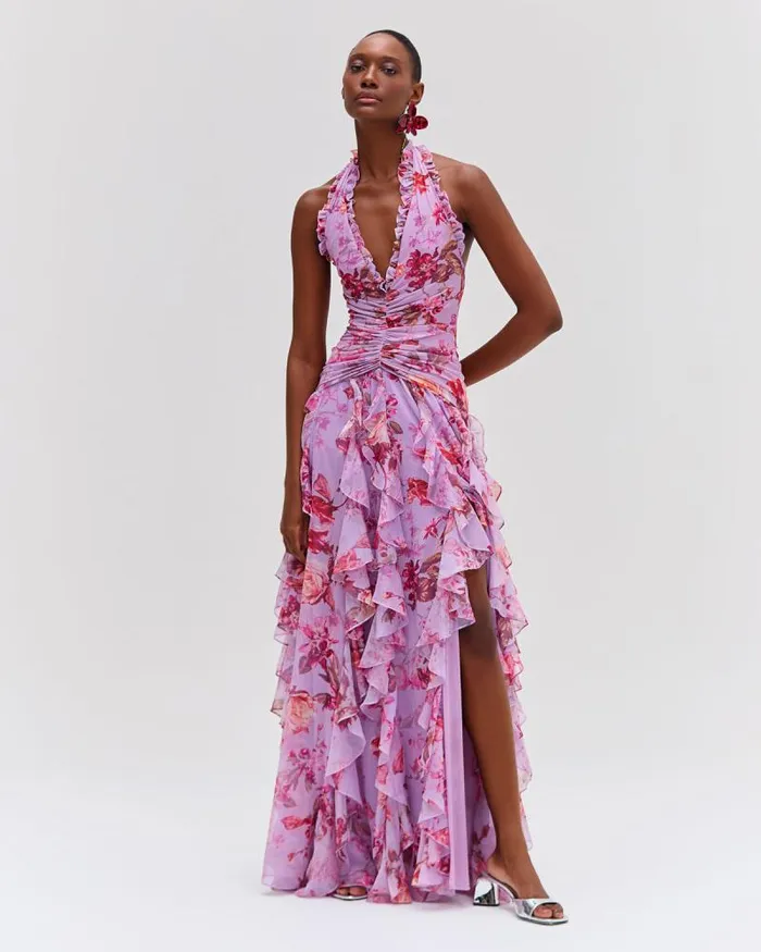 Women Dresses and Jumpsuits PatBO Floral Haze Stretch Tulle Maxi Dress Violet