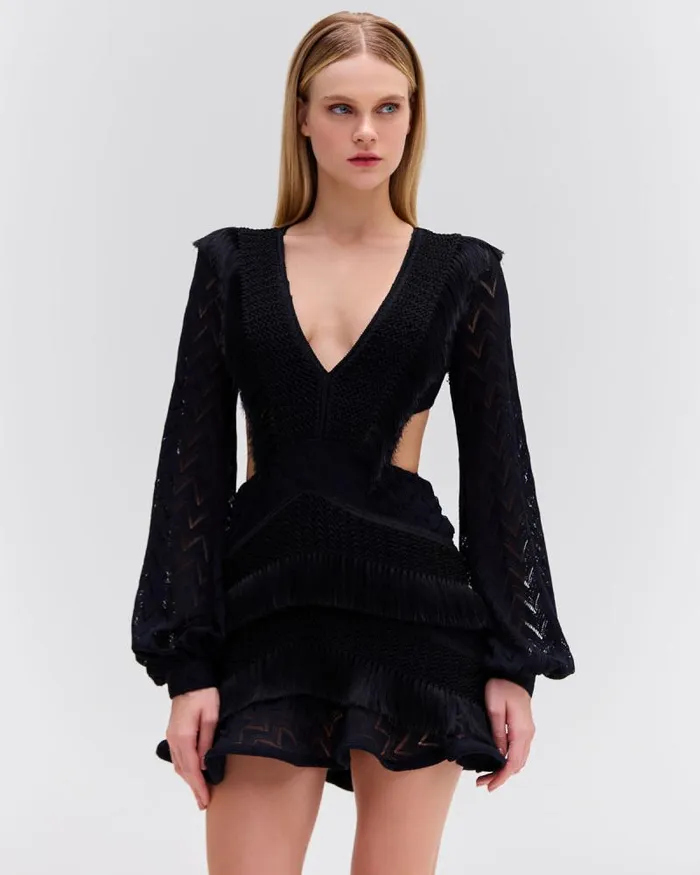 Women Dresses and Jumpsuits PatBO FRINGE CUTOUT MINI DRESS Black