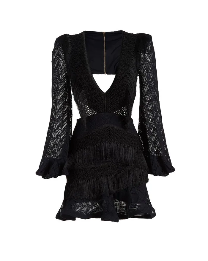 Women Dresses and Jumpsuits PatBO FRINGE CUTOUT MINI DRESS Black