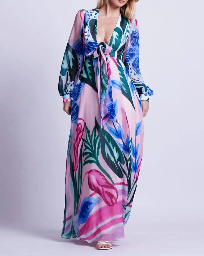 Women Dresses and Jumpsuits PatBO Nova Flora Deep V Maxi Dress FINAL SALE Pink