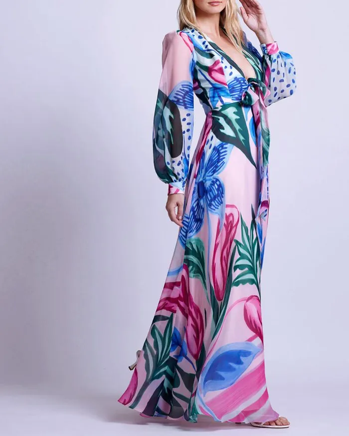 Women Dresses and Jumpsuits PatBO Nova Flora Deep V Maxi Dress FINAL SALE Pink