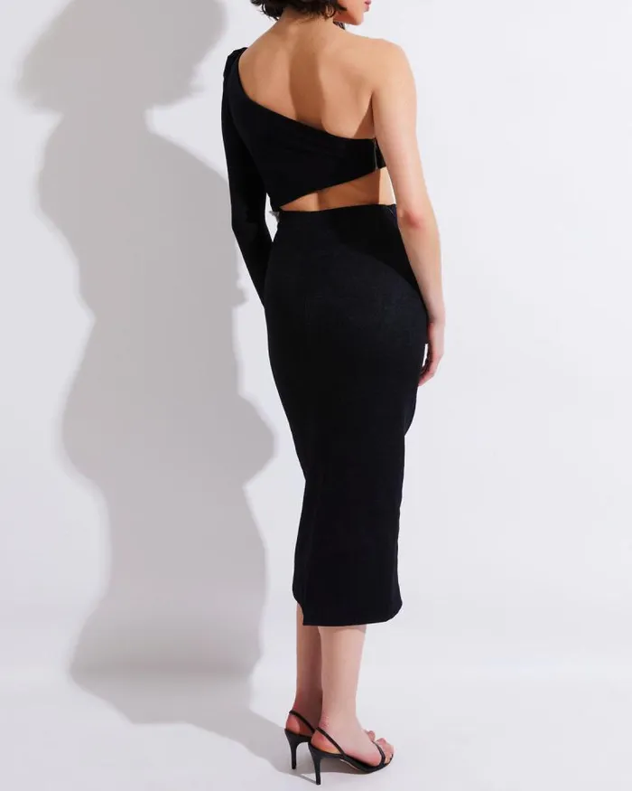 Women Dresses and Jumpsuits PatBO ONE SHOULDER MAXI DRESS WITH FLOWER APPLIQUE Black