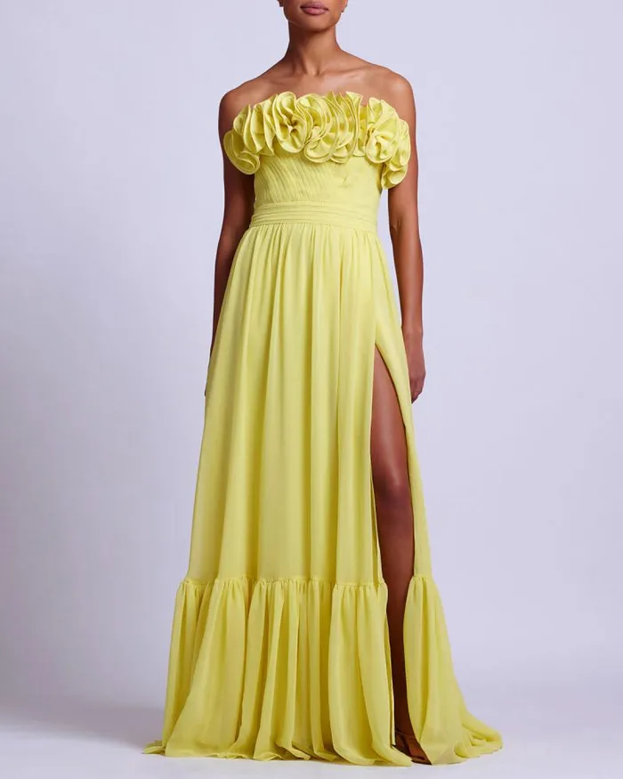 Women Dresses and Jumpsuits PatBO Pleated Strapless Maxi Dress FINAL SALE Lemon