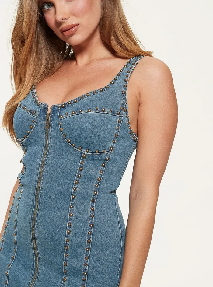 Women Dresses GUESS Blue Denim Bindi Mini Dress Women Dresses GUESS Blue Denim Bindi Mini Dress