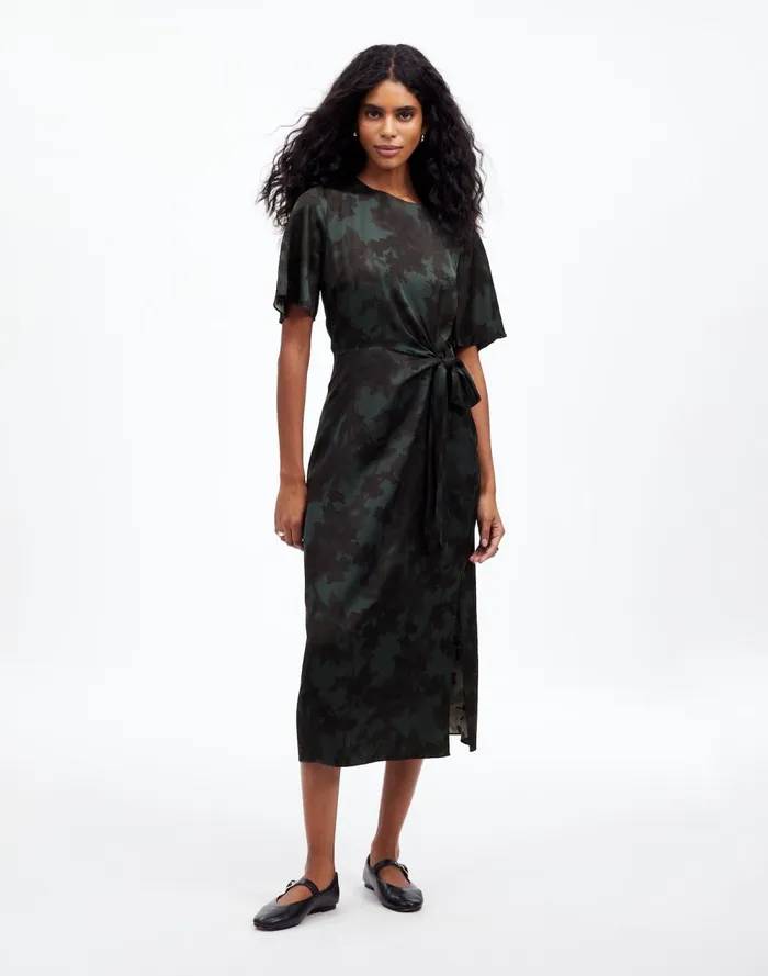 Women Dresses Madewell TieWaist Midi Dress In Floral Luxury Forest