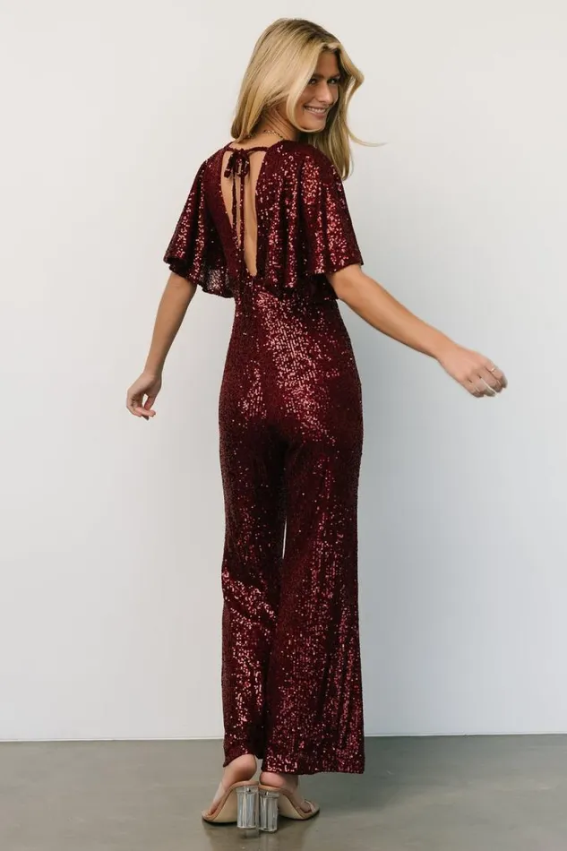 Women Dynasty Sequin Jumpsuit Burgundy Baltic Born Embellished and Sequined Women Dynasty Sequin Jumpsuit Burgundy Baltic Born Embellished and Sequined