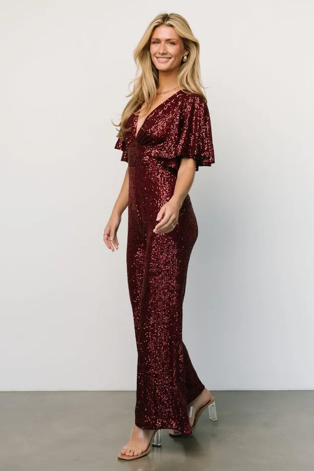 Women Dynasty Sequin Jumpsuit Burgundy Baltic Born Embellished and Sequined Women Dynasty Sequin Jumpsuit Burgundy Baltic Born Embellished and Sequined