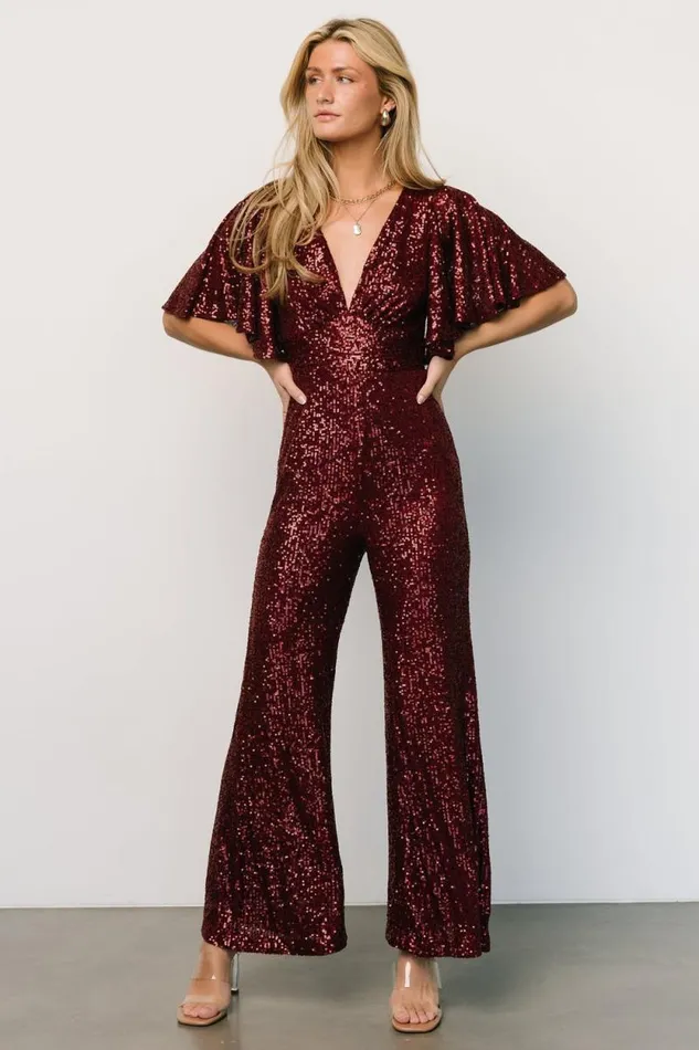 Women Dynasty Sequin Jumpsuit Burgundy Baltic Born Embellished and Sequined Women Dynasty Sequin Jumpsuit Burgundy Baltic Born Embellished and Sequined