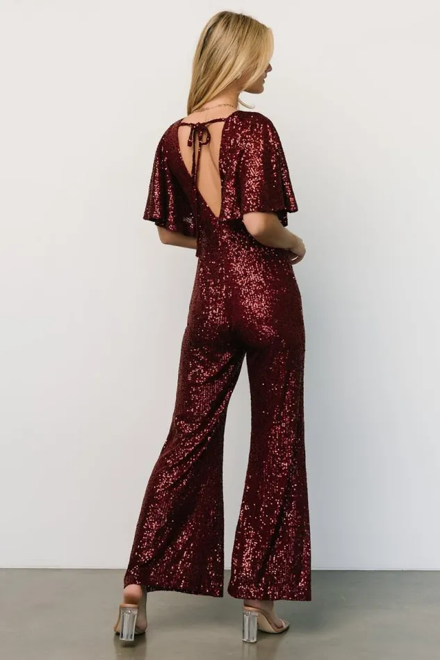 Women Dynasty Sequin Jumpsuit Burgundy Baltic Born Embellished and Sequined Women Dynasty Sequin Jumpsuit Burgundy Baltic Born Embellished and Sequined
