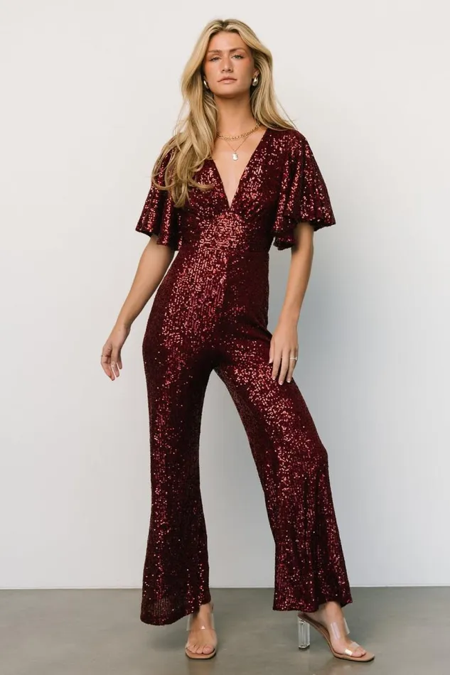Women Dynasty Sequin Jumpsuit Burgundy Baltic Born Embellished and Sequined Women Dynasty Sequin Jumpsuit Burgundy Baltic Born Embellished and Sequined