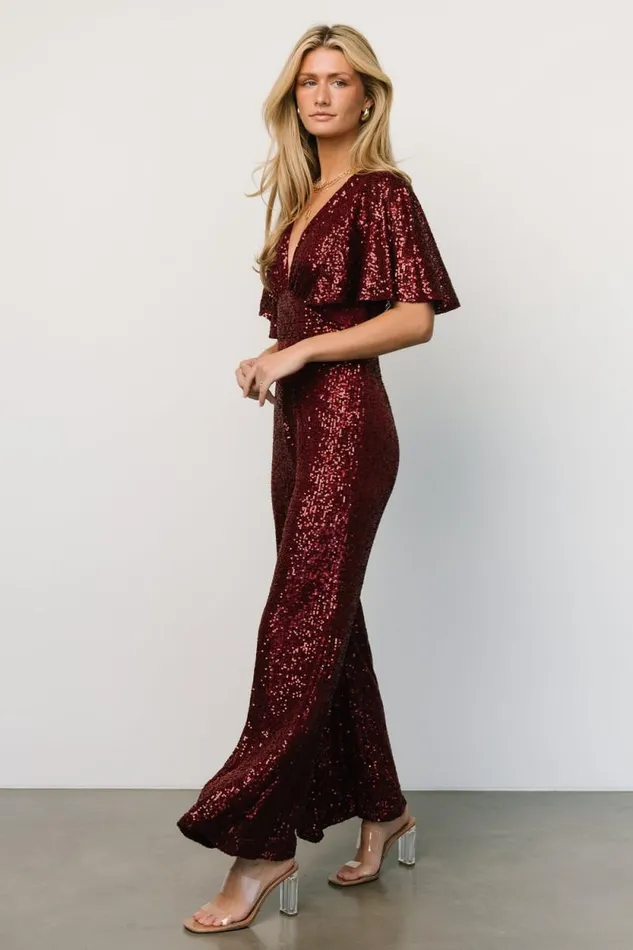 Women Dynasty Sequin Jumpsuit Burgundy Baltic Born Embellished and Sequined Women Dynasty Sequin Jumpsuit Burgundy Baltic Born Embellished and Sequined