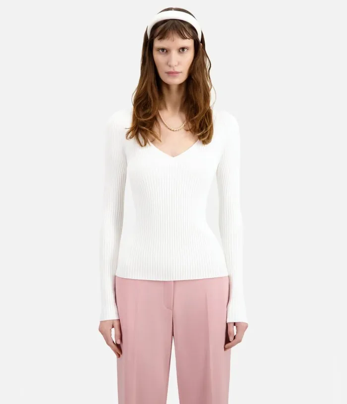 Women Ecru Ribbed Knit Sweater THE KOOPLES Sweaters