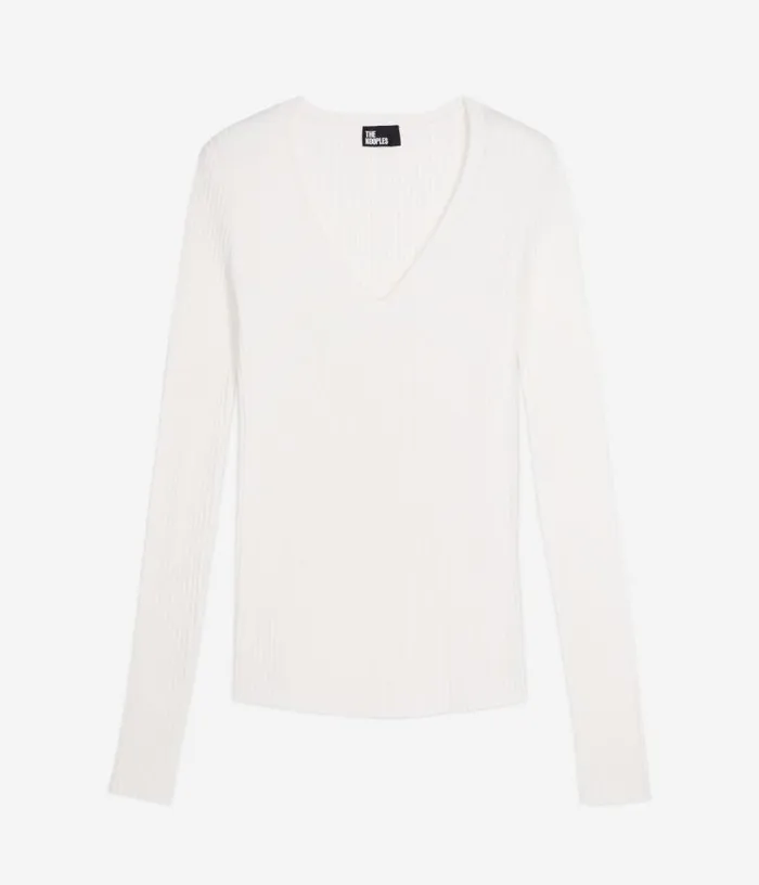 Women Ecru Ribbed Knit Sweater THE KOOPLES Sweaters