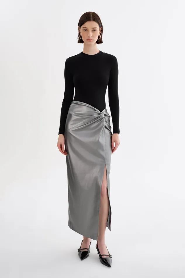 Women EILEEN Faux Leather Maxi Skirt Gunmetal LAMARQUE Skirts