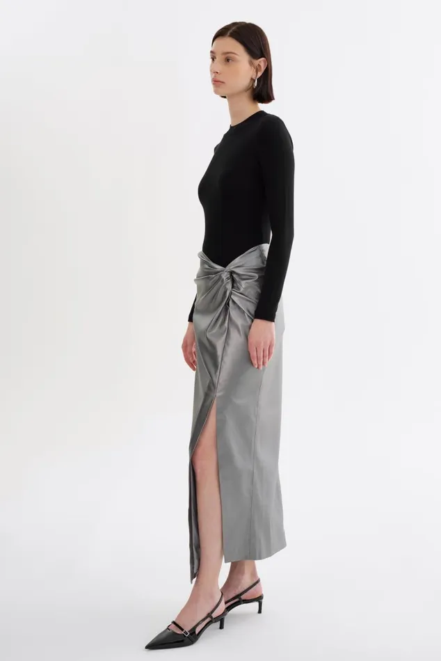 Women EILEEN Faux Leather Maxi Skirt Gunmetal LAMARQUE Skirts Women EILEEN Faux Leather Maxi Skirt Gunmetal LAMARQUE Skirts