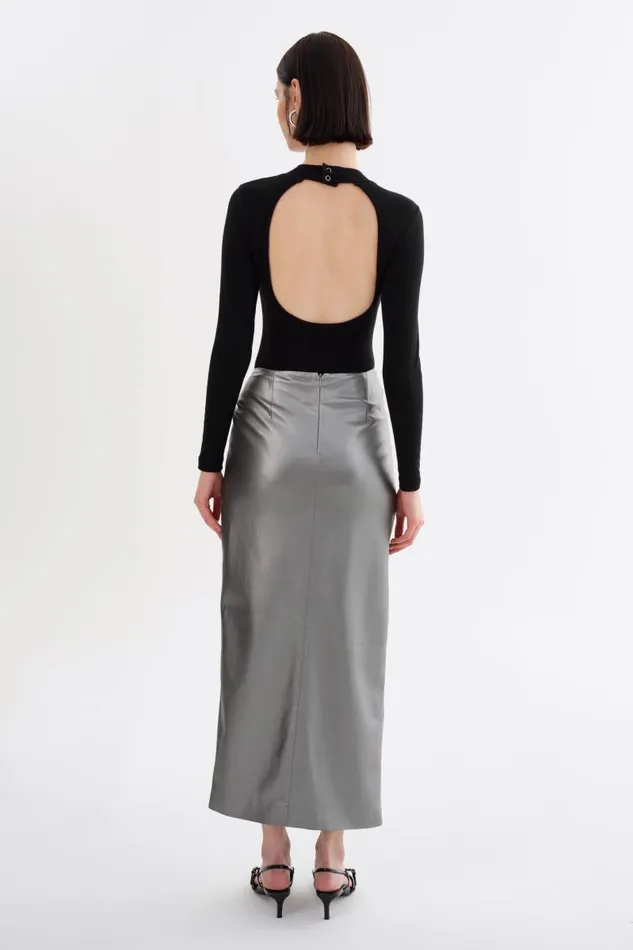 Women EILEEN Faux Leather Maxi Skirt Gunmetal LAMARQUE Skirts Women EILEEN Faux Leather Maxi Skirt Gunmetal LAMARQUE Skirts