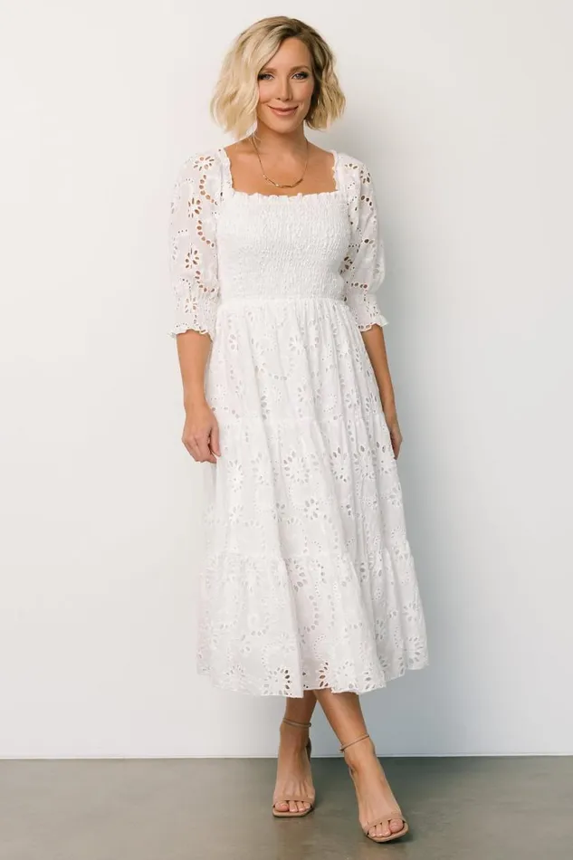 Women Ella Eyelet Midi Dress White Baltic Born Midi Dresses