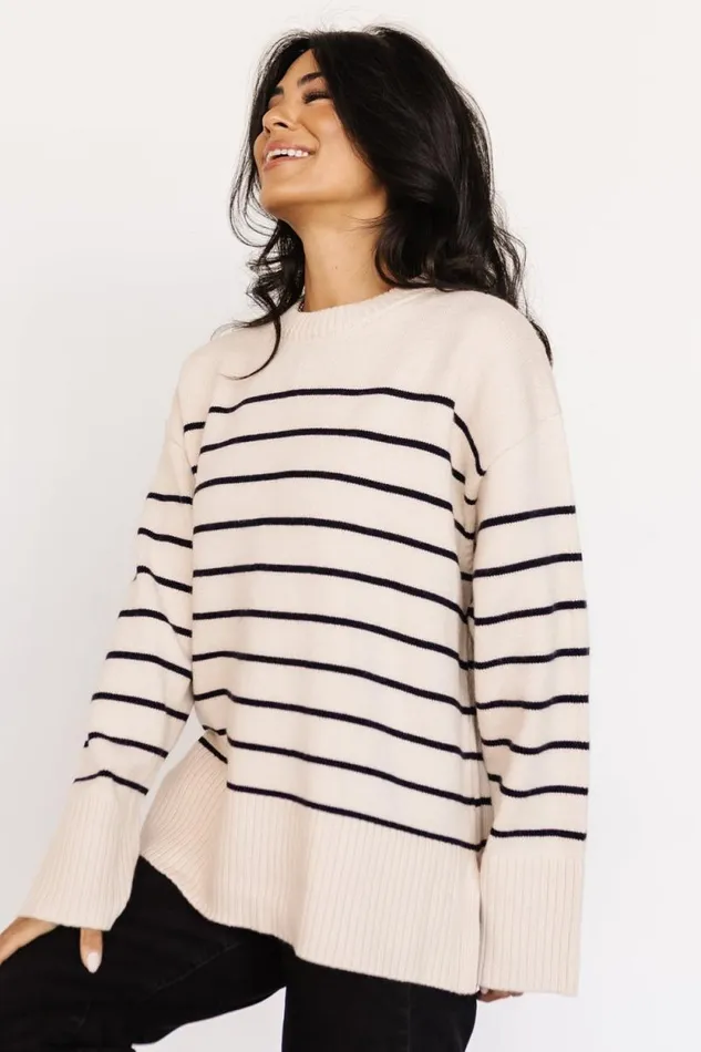 Women Emerson Stripe Knit Sweater Ivory Black Baltic Born Sweaters