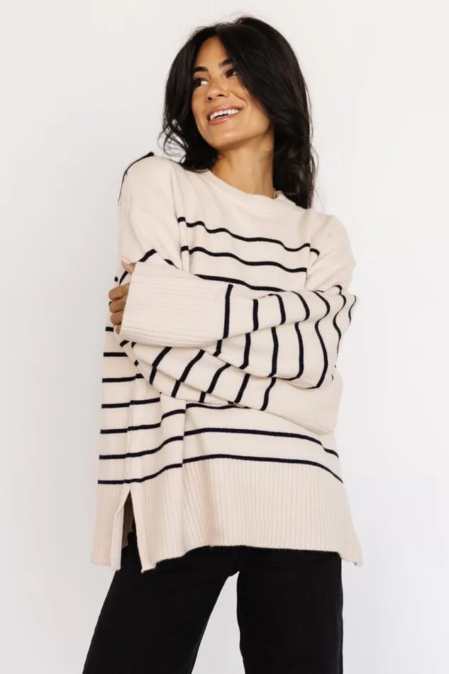 Women Emerson Stripe Knit Sweater Ivory Black Baltic Born Sweaters