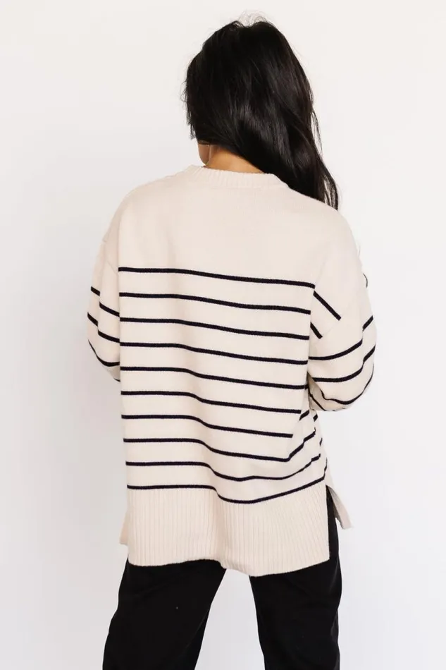 Women Emerson Stripe Knit Sweater Ivory Black Baltic Born Sweaters