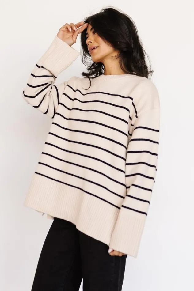 Women Emerson Stripe Knit Sweater Ivory Black Baltic Born Sweaters