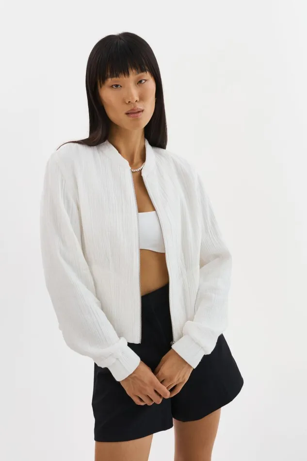 Women ENRICA Cotton Bomber Jacket Off White LAMARQUE Bombers