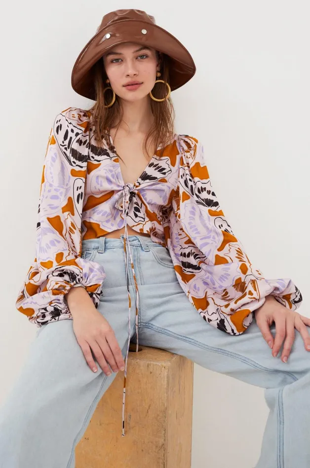 Women Esmeralda Crop Top Orange For Love and Lemons Tops