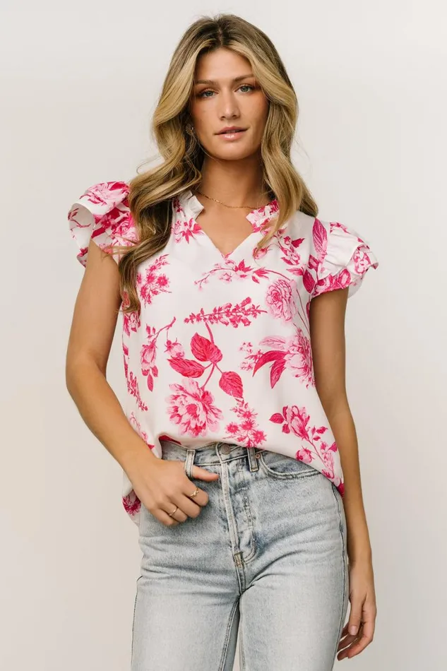 Women Estelle Ruffle Top White Pink Floral Baltic Born Blouses and Shirts Women Estelle Ruffle Top White Pink Floral Baltic Born Blouses and Shirts
