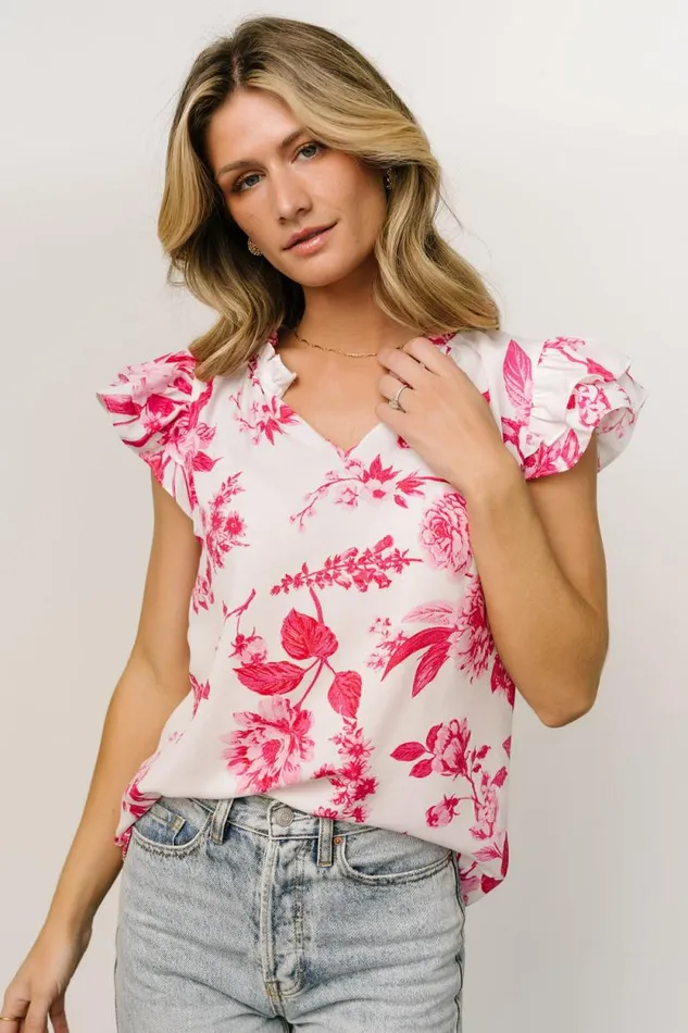 Women Estelle Ruffle Top White Pink Floral Baltic Born Blouses and Shirts Women Estelle Ruffle Top White Pink Floral Baltic Born Blouses and Shirts