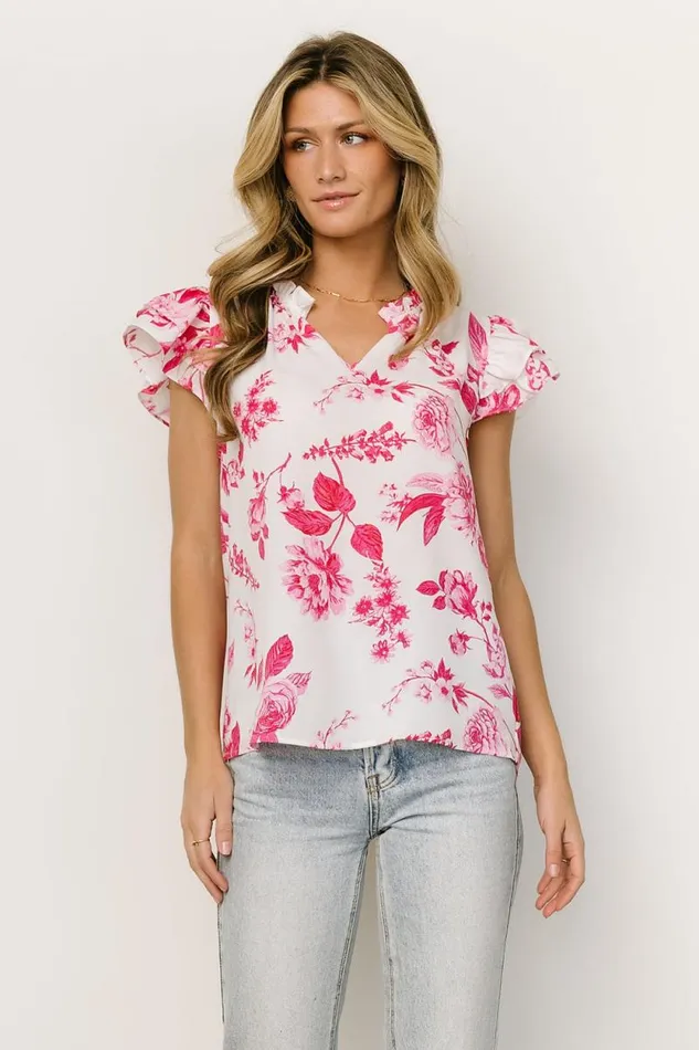 Women Estelle Ruffle Top White Pink Floral Baltic Born Blouses and Shirts Women Estelle Ruffle Top White Pink Floral Baltic Born Blouses and Shirts