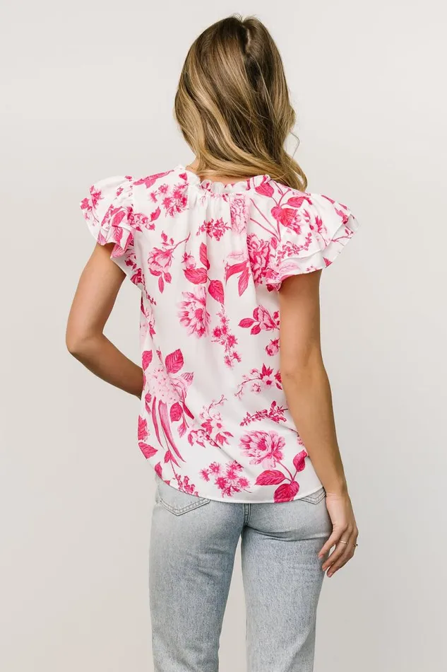 Women Estelle Ruffle Top White Pink Floral Baltic Born Blouses and Shirts Women Estelle Ruffle Top White Pink Floral Baltic Born Blouses and Shirts