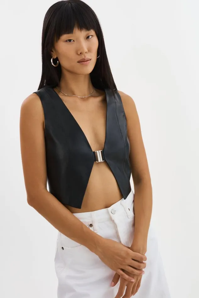 Women ESTRELLA Leather Vest Top Black LAMARQUE Tops Women ESTRELLA Leather Vest Top Black LAMARQUE Tops