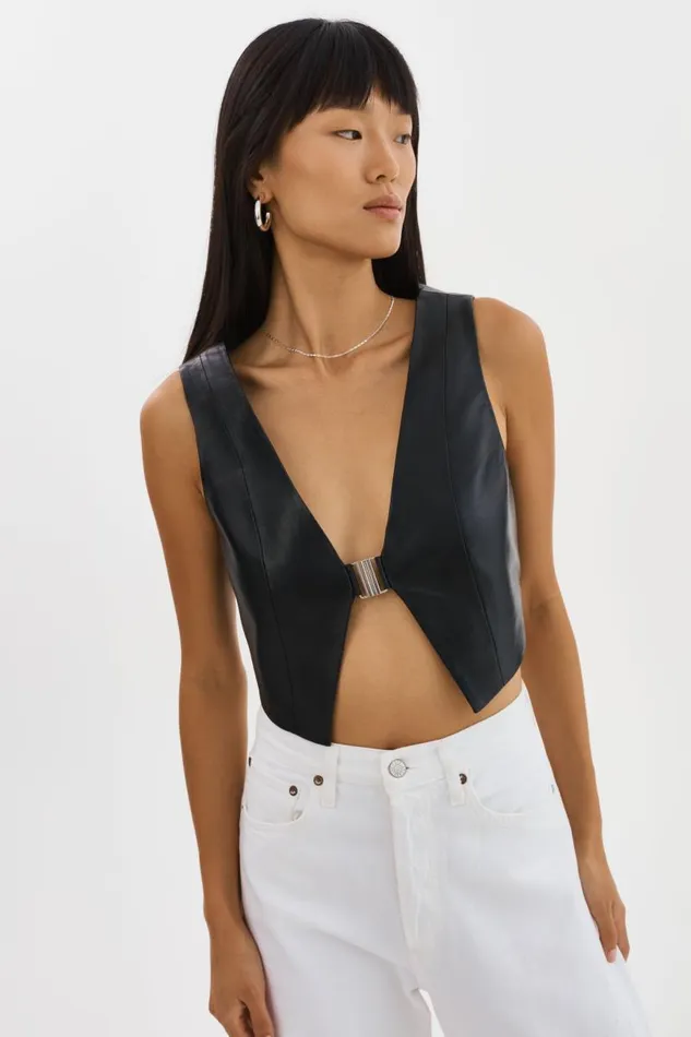 Women ESTRELLA Leather Vest Top Black LAMARQUE Tops Women ESTRELLA Leather Vest Top Black LAMARQUE Tops