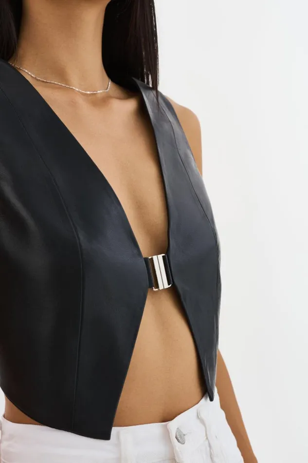 Women ESTRELLA Leather Vest Top Black LAMARQUE Tops Women ESTRELLA Leather Vest Top Black LAMARQUE Tops