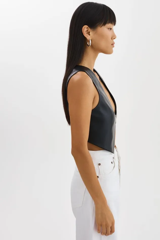 Women ESTRELLA Leather Vest Top Black LAMARQUE Tops Women ESTRELLA Leather Vest Top Black LAMARQUE Tops