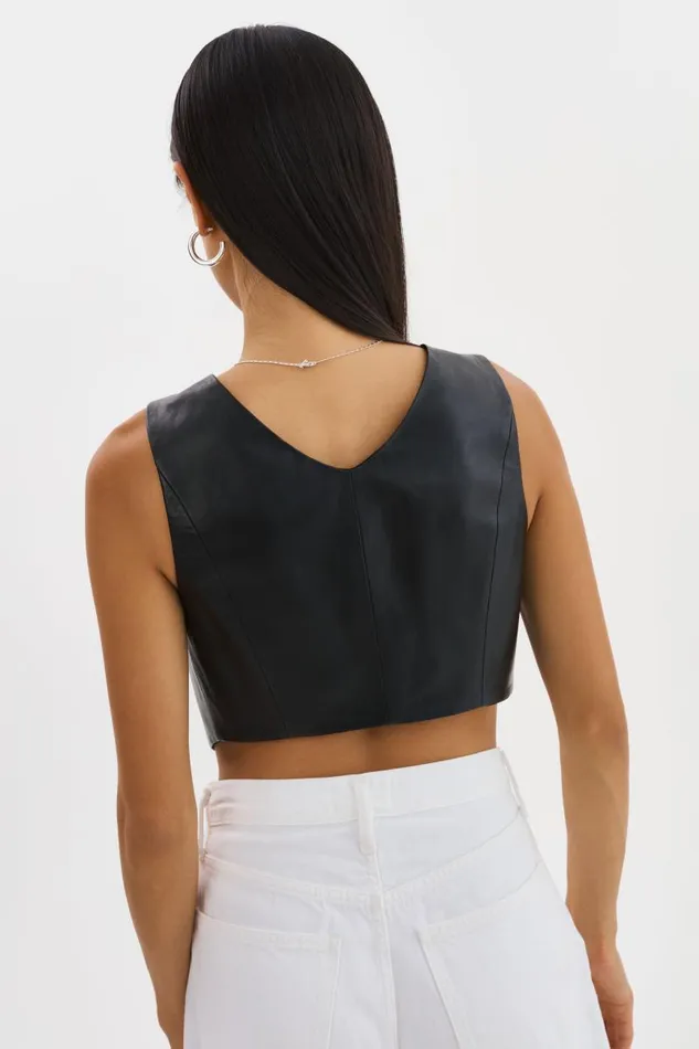 Women ESTRELLA Leather Vest Top Black LAMARQUE Tops Women ESTRELLA Leather Vest Top Black LAMARQUE Tops
