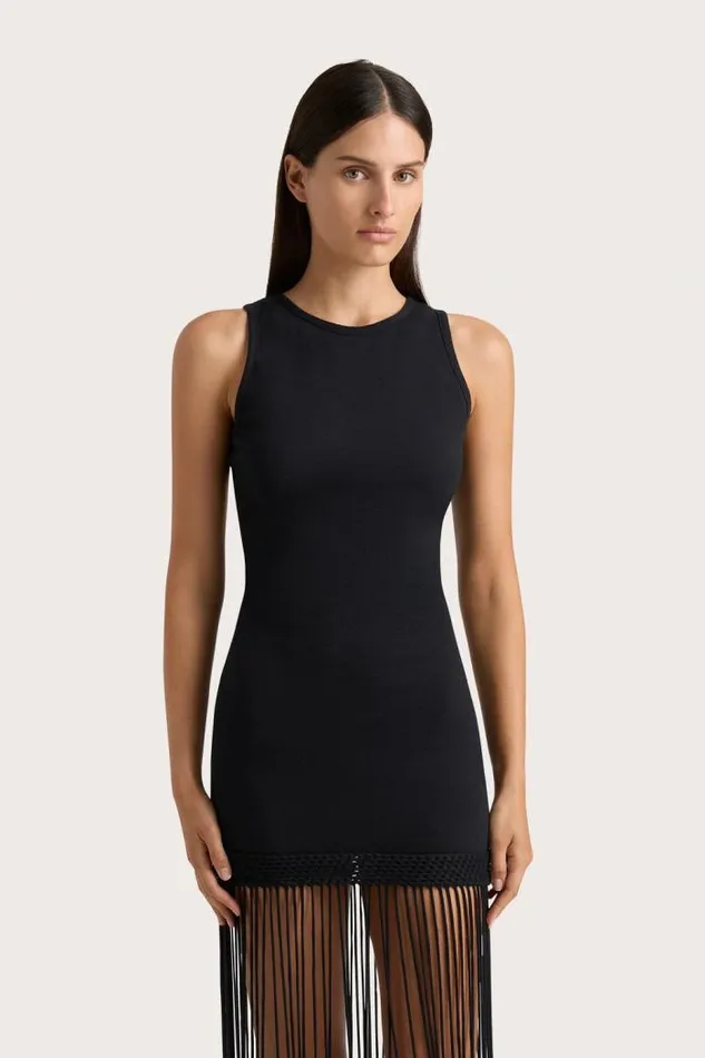 Women Faithfull The Brand Mini Dresses Maceio Fringed Dress Black