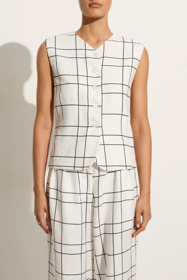 Women Faithfull The Brand Tops Genio Vest Letizia Check White
