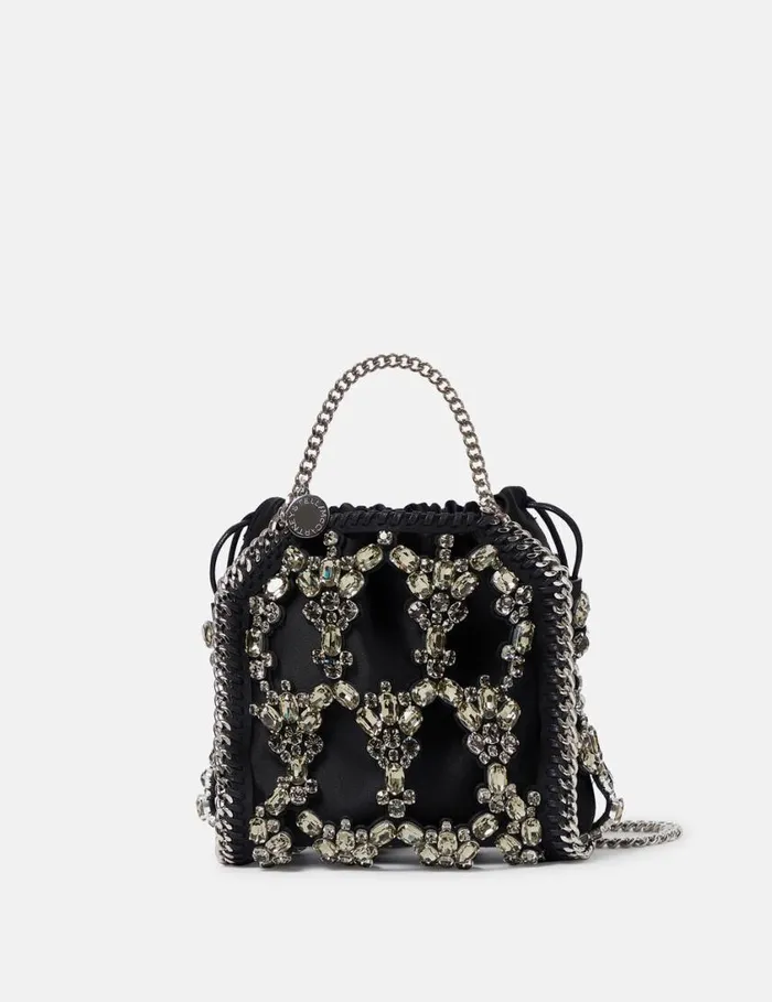 Women Falabella Tiny Crystal Cage Tote Bag Pitch Black Stella McCartney Mini Bags And Clutches Women Falabella Tiny Crystal Cage Tote Bag Pitch Black Stella McCartney Mini Bags And Clutches