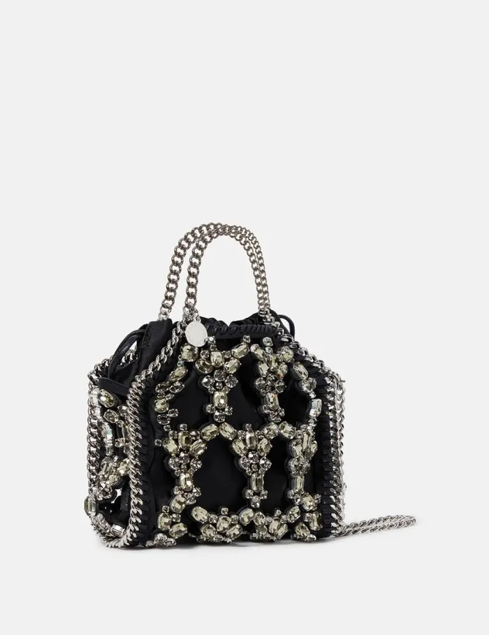Women Falabella Tiny Crystal Cage Tote Bag Pitch Black Stella McCartney Mini Bags And Clutches Women Falabella Tiny Crystal Cage Tote Bag Pitch Black Stella McCartney Mini Bags And Clutches