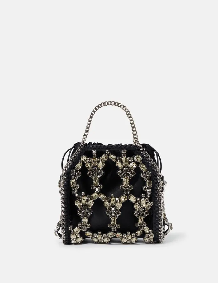 Women Falabella Tiny Crystal Cage Tote Bag Pitch Black Stella McCartney Mini Bags And Clutches Women Falabella Tiny Crystal Cage Tote Bag Pitch Black Stella McCartney Mini Bags And Clutches