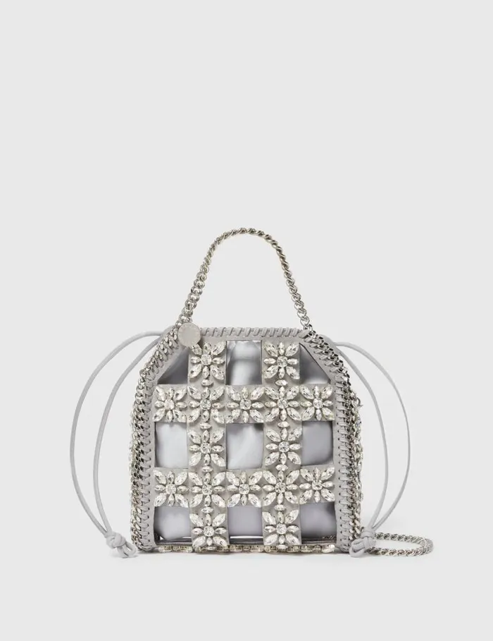 Women Falabella Tiny Crystal Cage Tote Bag Silver Stella McCartney Crossbody Bags