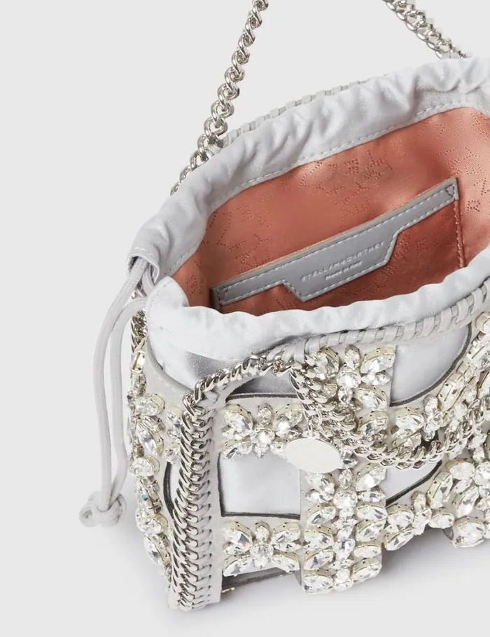 Women Falabella Tiny Crystal Cage Tote Bag Silver Stella McCartney Crossbody Bags